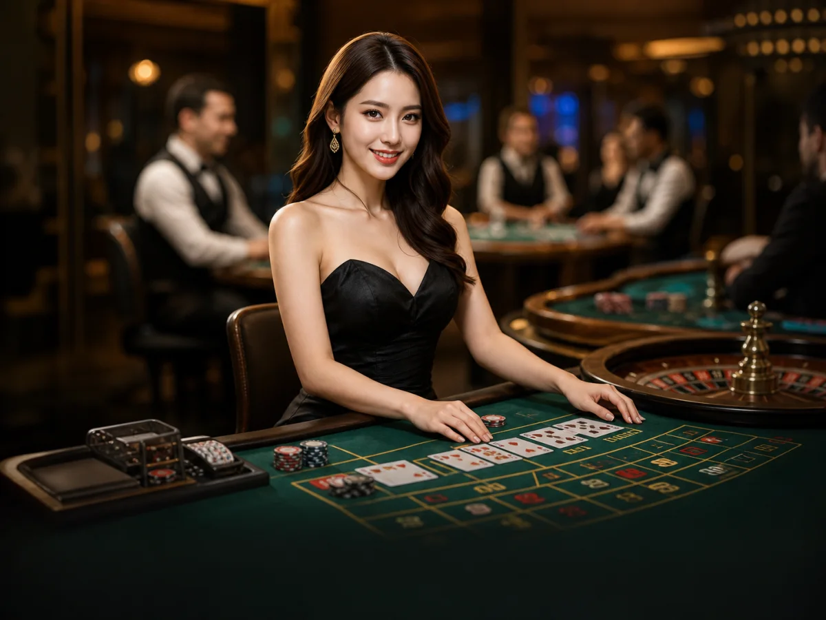 Bàn Live Casino phong cách xanh ngọc và vàng